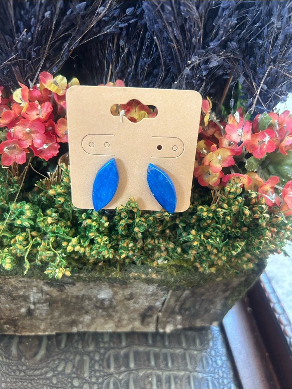 Blue Leaf Stud Earrings - Bright Blue